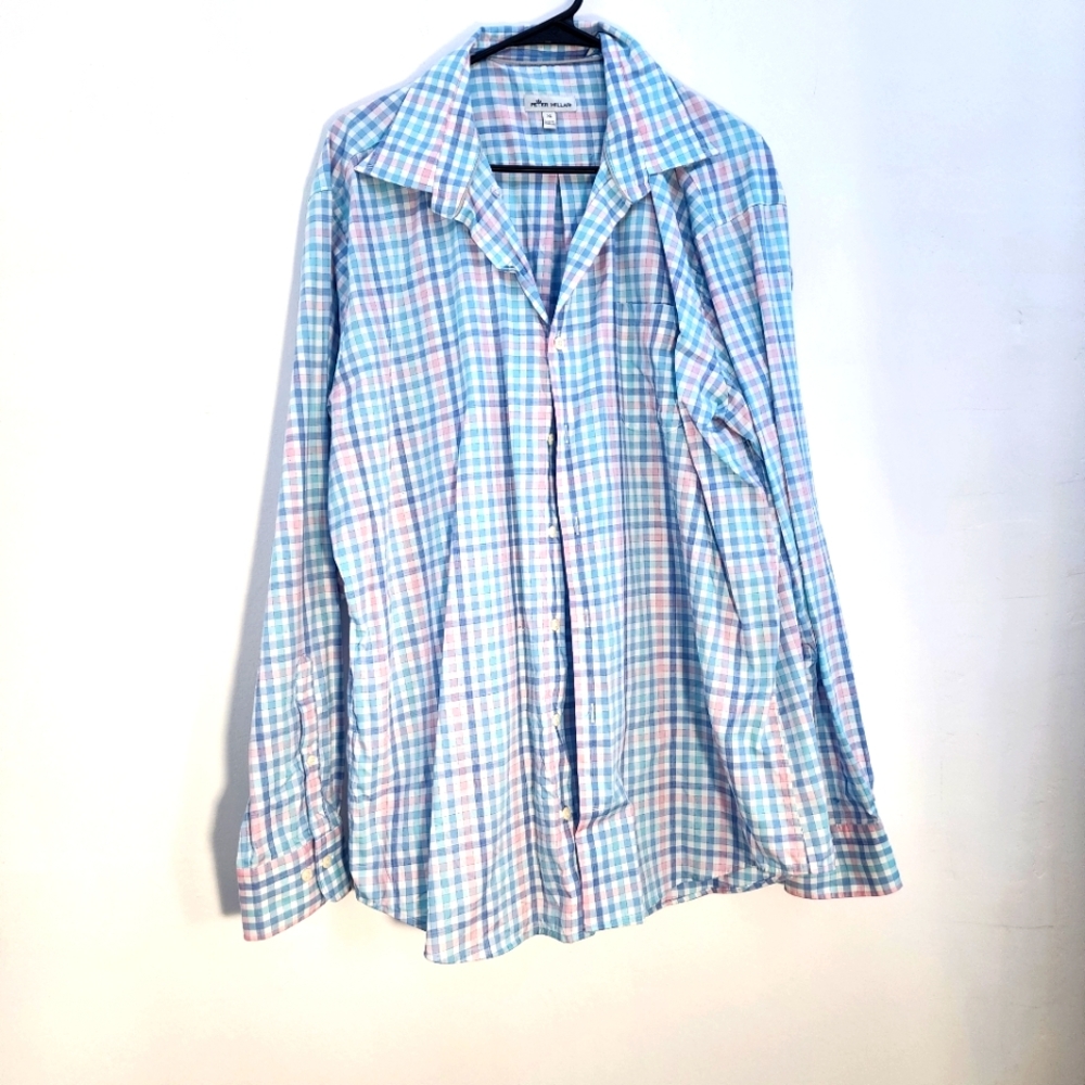 Peter Millar Blue and Pink Casual Button Down Shirt Size XL